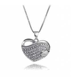 Rodium Plated Heart Pendant Necklace