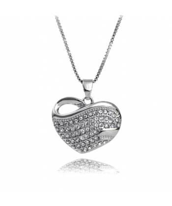 Rodium Plated Heart Pendant Necklace