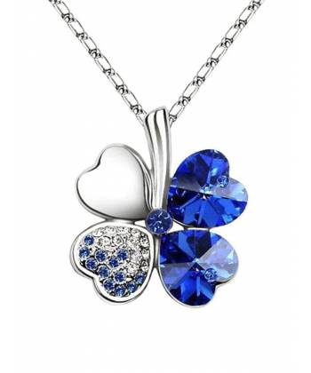 Silver and Sapphire Blue Crystal Clover Necklace