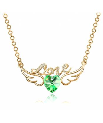 Angel Wings Green Heart Necklace
