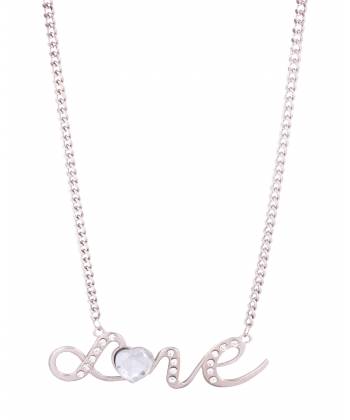 Bright Silvery Crystal Love Pendant Necklace