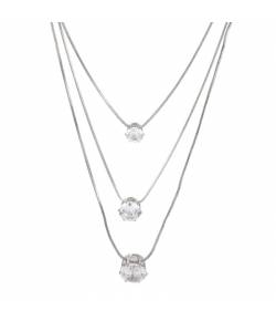 Zircon Drops Silver Multi stand Necklace