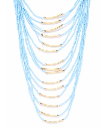 Blue & Gold-Toned Beaded Layered Necklace