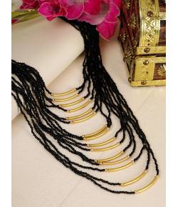 Handcrafted Black & Gold-Toned Beaded Layered Necklace