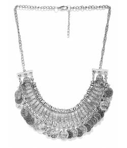 Crunchy Fashion Jewellery Oxidised Silver bohemian Bib Necklace for Women and Girls