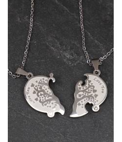 Silver Heart Shape Pendant Necklace Set