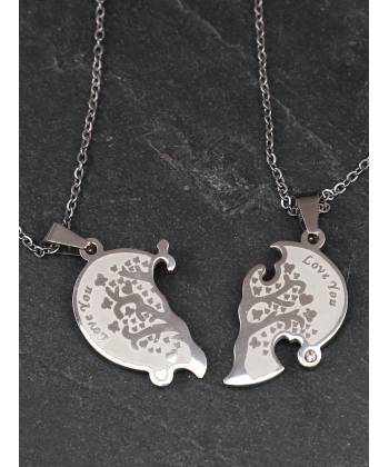 Silver Heart Shape Pendant Necklace Set