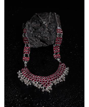 Oxidized German Silver Red Necklace Set 