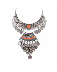 Buy Online Crunchy Fashion Earring Jewelry Crunchy Fashion Jewellery Oxidised Silver Plated Pink-Orange Crystal Bohemian Necklace for Women and Girls Jewellery CFN0830