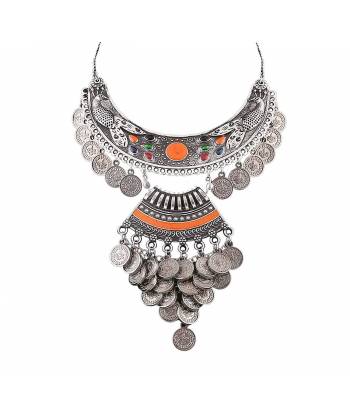Oxidised Silver Plated statement Coin Necklace