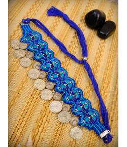 Oxidized Silver Beads Blue Choker Necklace Set CFN0876