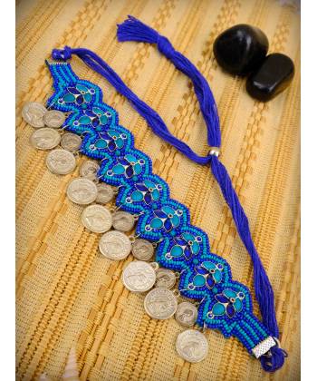 Oxidized Silver Beads Blue Choker Necklace Set CFN0876