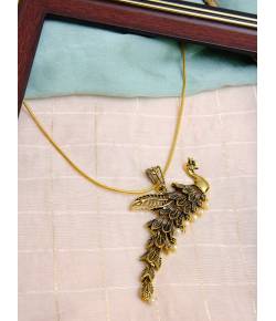 Oxidised Gold Plated Antique Peacock Design Pendant Necklace CFN0881