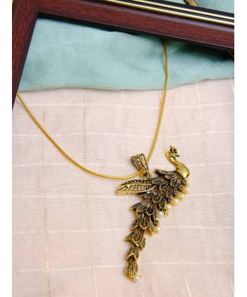 Oxidised Gold Plated Antique Peacock Design Pendant Necklace CFN0881