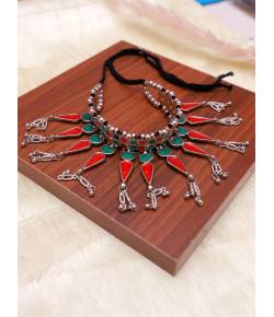 Bohemian Chain Gypsy Oxidised Silver Necklace Boho Retro Leaf Choker Necklace Set CFN0893