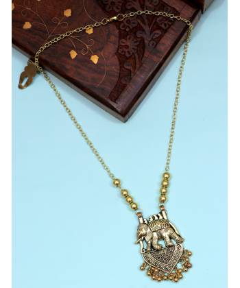 Oxidized Silver Antique Gold Royal elephant Long Necklace 
