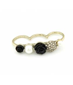 Pearl Rose Double Finger Ring-Black