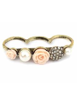 Pearl Rose Double Finger Ring-Pink