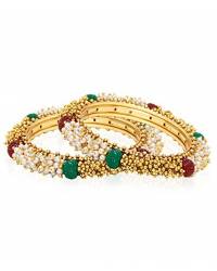Buy Online Royal Bling Earring Jewelry Traditional Gold Platted Pearl Studded Bangle Set Jewellery RAB0005
