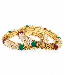 Traditional Gold Platted Multicolor Pearl Polki Bangle Sets