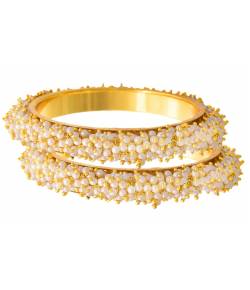 Traditional Gold Platted Pearl Polki Bangles Set