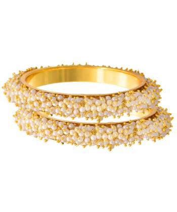 Traditional Gold Platted Pearl Polki Bangles Set