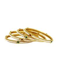 Buy Online Royal Bling Earring Jewelry Traditional Gold Platted Pearl Polki Bangle Set Jewellery RAB0001