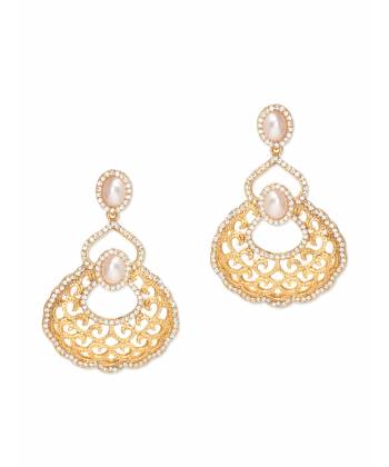 Royal Bling Ravissant Golden Filigri Pearl Earrings for Girls