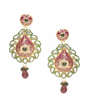 Opulent Paisley Green Pink Earrings
