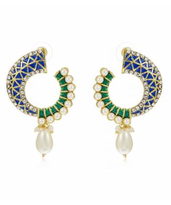 Green Blue Half Moon Traditional Earrings 