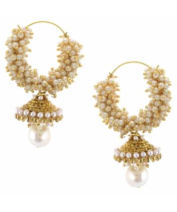 Traditional Gold Platted Pearl Hoop Jhumka Earrings
