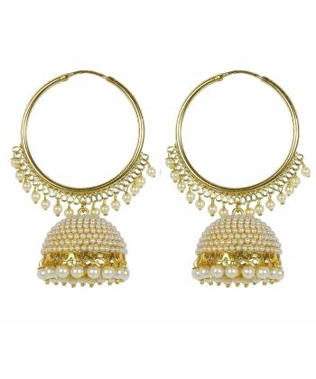 Gold Platted Pearl Hoop Jhumka Earrings