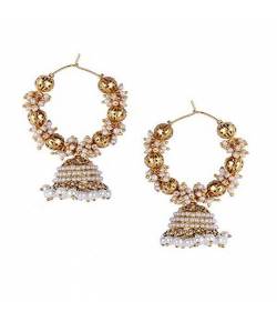 Royal Bling Metal Balls Pearl Hoop Jhumka Earrings