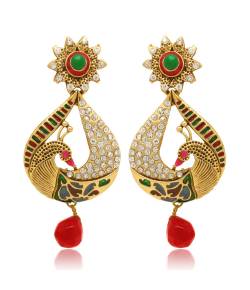 Dancing Peacock Red Drop Earrings