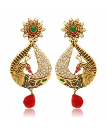 Dancing Peacock Red Drop Earrings