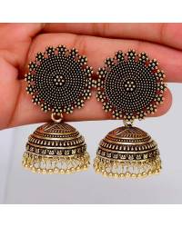 Buy Online Crunchy Fashion Earring Jewelry Crunchy Fashion Oxidized Silver Traditional Stone Goddess Laxmi Jhumki Earrings RAE2268 Jhumki RAE2268