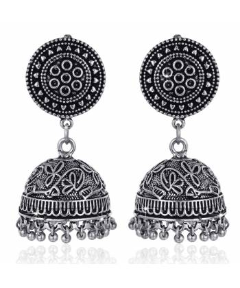 Oxidized Silver Messy Dome Jhumka Earrings