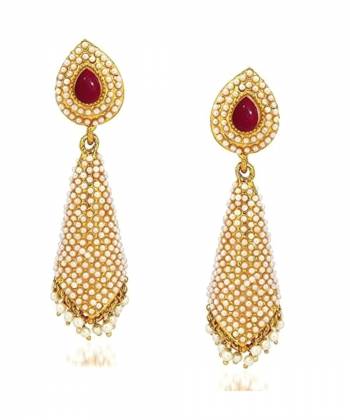 Royal Bling Pearl Cone Red Jhumka Earrings