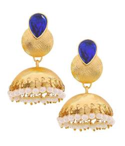 Royal Bling Traditional  Blue Stone Jhumka Earrings