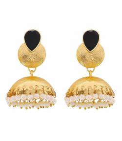 Royal Bling Traditional  Black Stone Jhumka Earrings