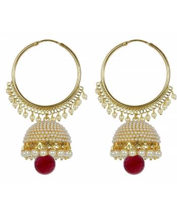 Red Drop Pearl Beads Jhumki