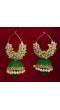 Green Pearl Beaded Jhumki Earrings For Women