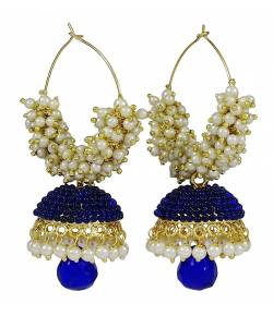 Blue Pearl Beaded Jhumki Earrings For Women