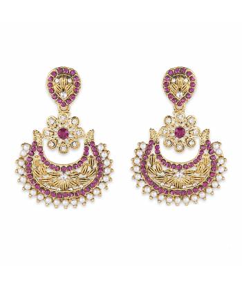 Traditional Gold Plated Pink Stone Earrings 