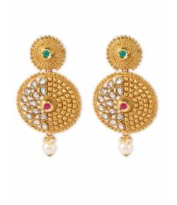 Traditional Gold Plated White Pearls Drop Earrings 
