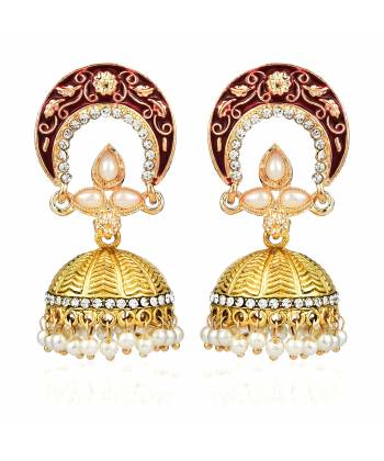 Red Meenakari Jhumka Earrings