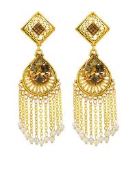 Buy Online Crunchy Fashion Earring Jewelry Big Golden Crystal Solitaire Stone Ring Jewellery CFR0401