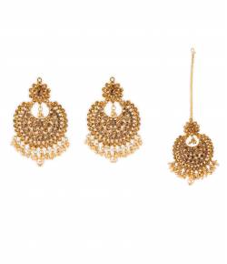 Gold-Plated White Pearl-Studded Jewellery Set