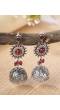 Floral Petite Red stone Silver Earrings