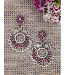 Red Leafy Pearling Earring